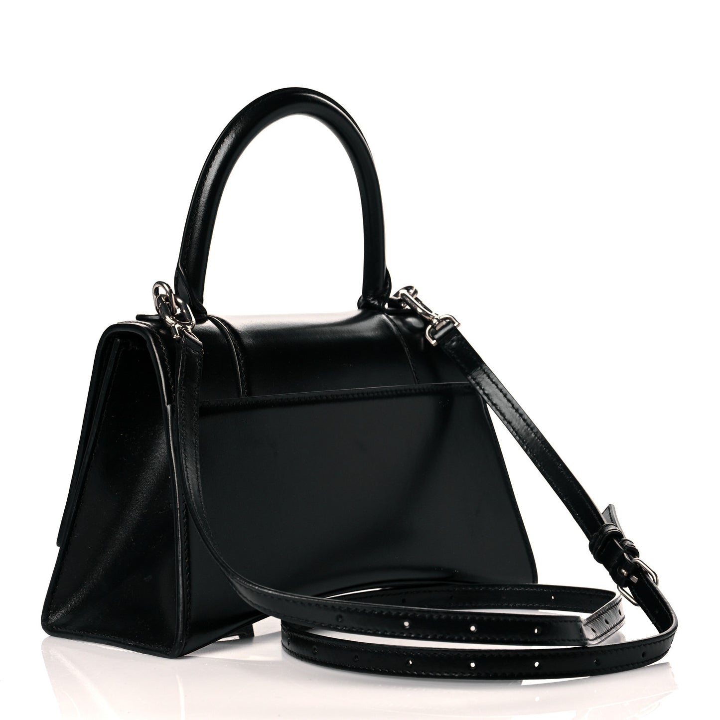 Shiny Box Calfskin Graffiti Logo Small Hourglass Top Handle Bag Black Silver
