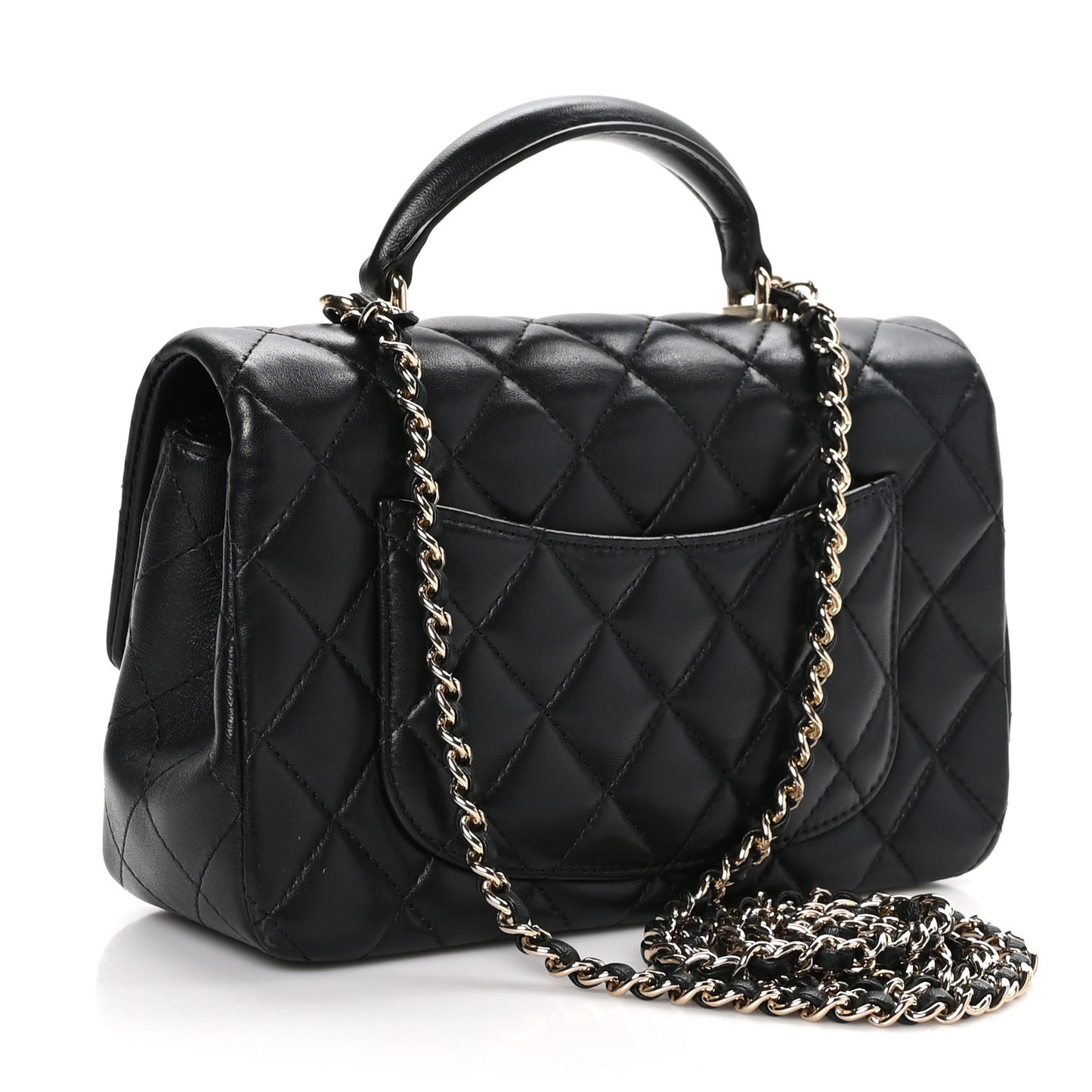 Lambskin Quilted Mini Top Handle Rectangular Flap Black