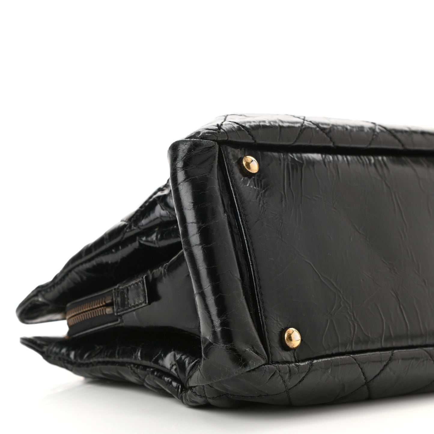 Glazed Crackled Calfskin Small Reissue Tote Black