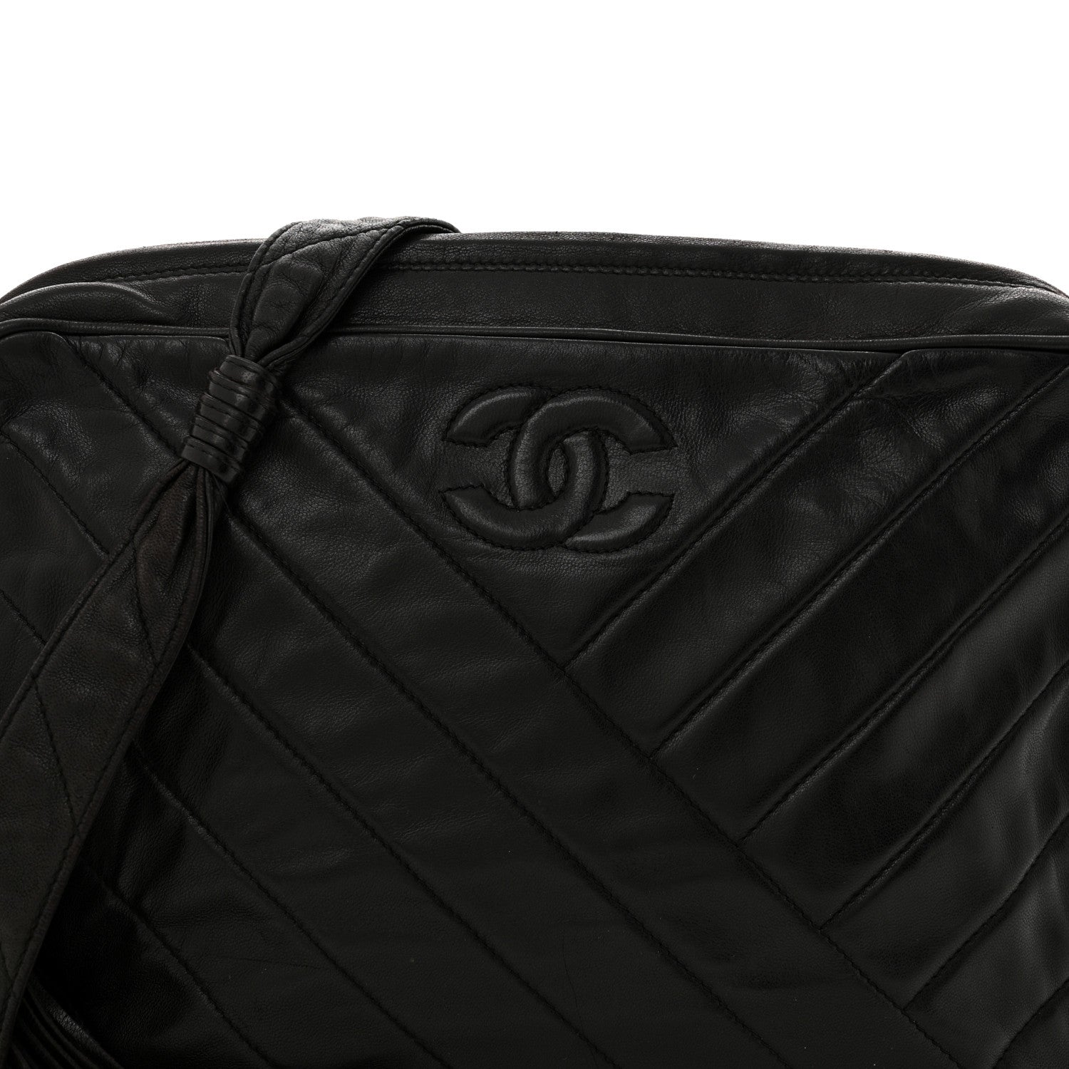 Chanel Lambskin Chevron Quilted Tassel Camera Case Black 9 of 12