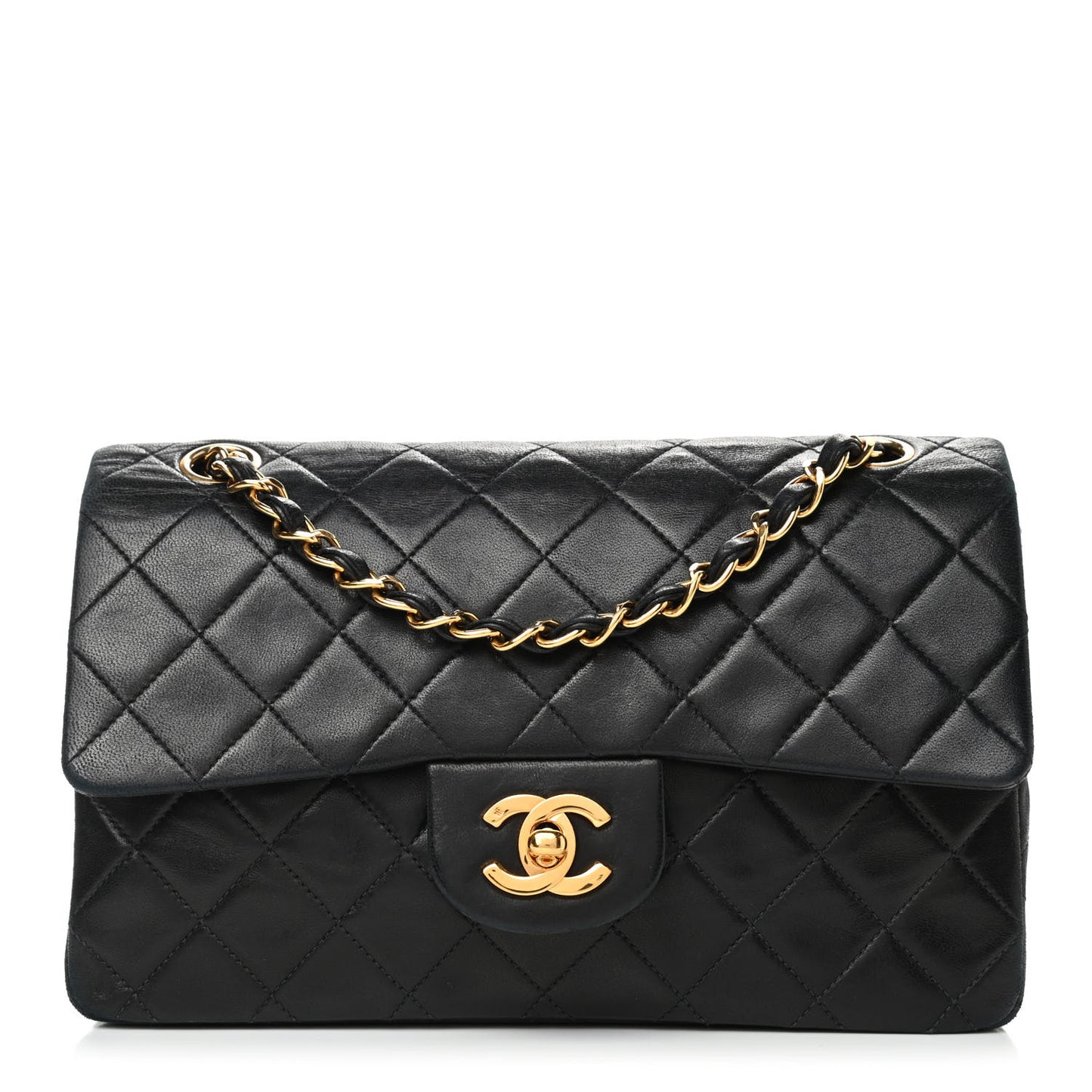 Lambskin Quilted Small Double Flap Black