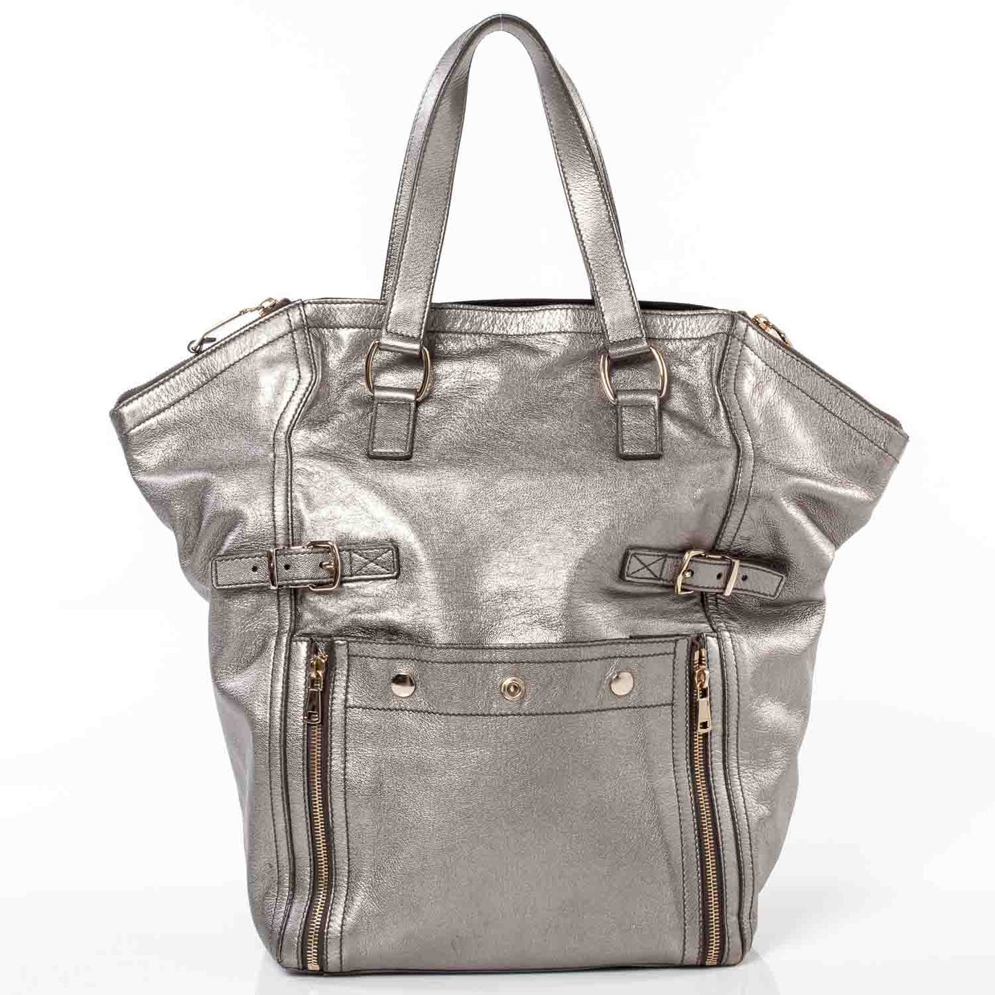 Leather Large Downtown Tote Silver