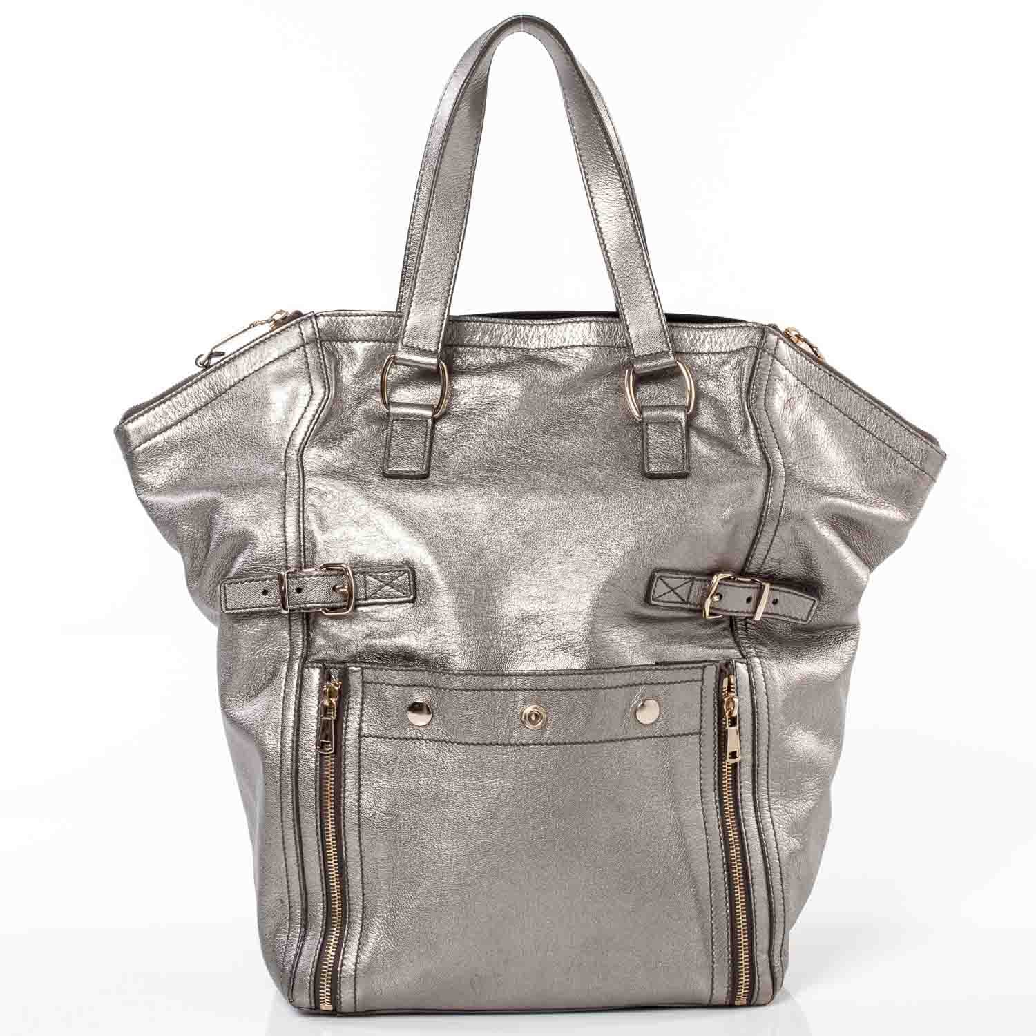 Saint Laurent Leather Large Downtown Tote Silver 1 of 9