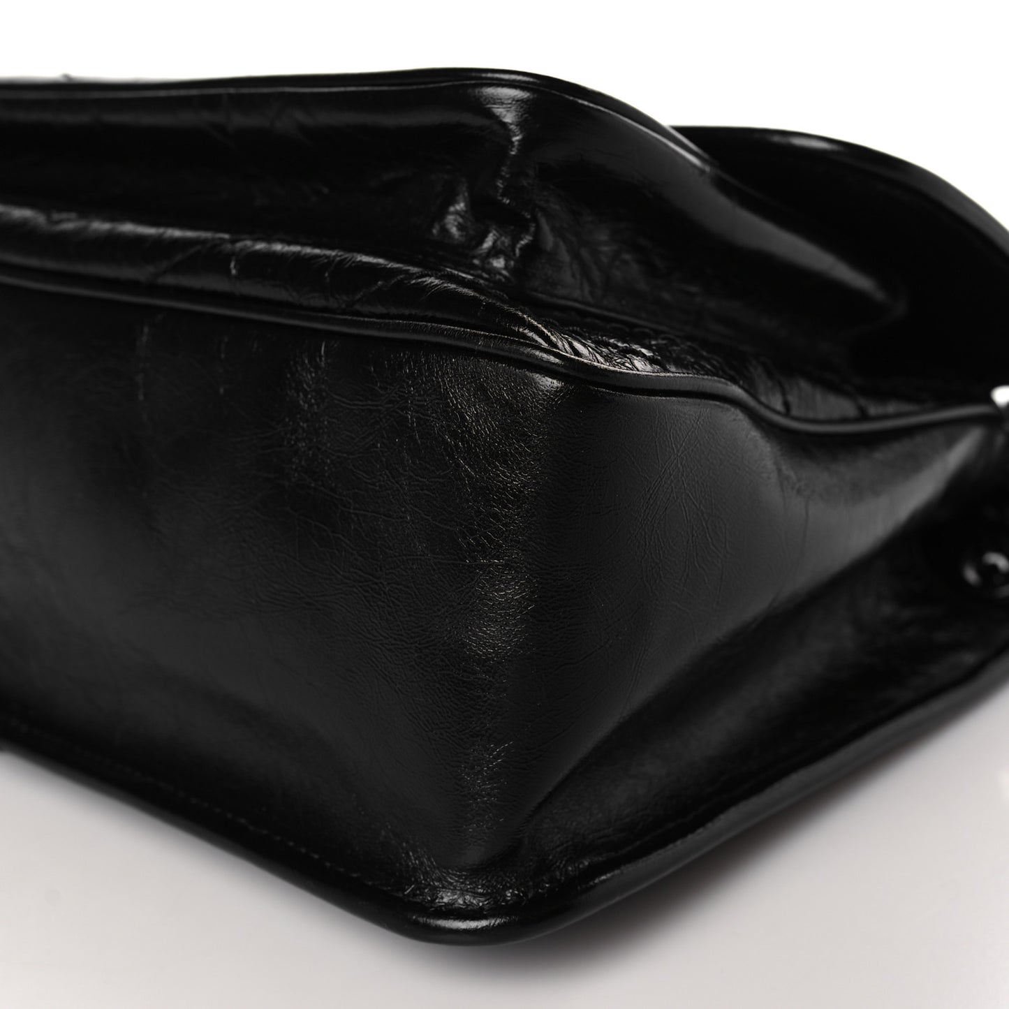 Crinkled Calfskin Matelasse Monogram Medium Niki Chain Satchel Black