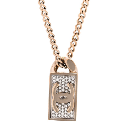 Chanel Crystal Dog Tag Charm Necklace Gold 4 of 6
