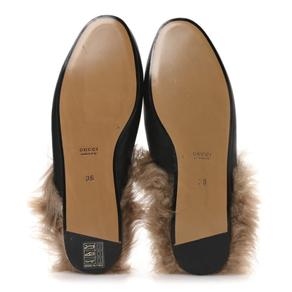 Gucci Calfskin Fur Womens Princetown Slippers 36 Black 6 of 7