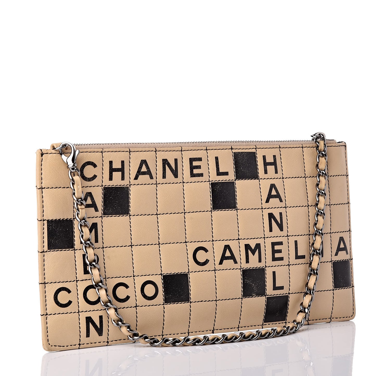 Lambskin Crossword Pochette Beige Black