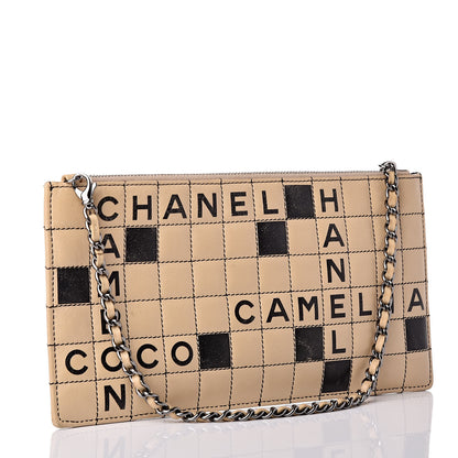 Chanel Lambskin Crossword Pochette Beige Black 3 of 10