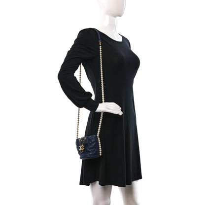 Chanel Calfskin Quilted Pearl Mini About Pearls Drawstring Bucket Bag Navy 2 of 10