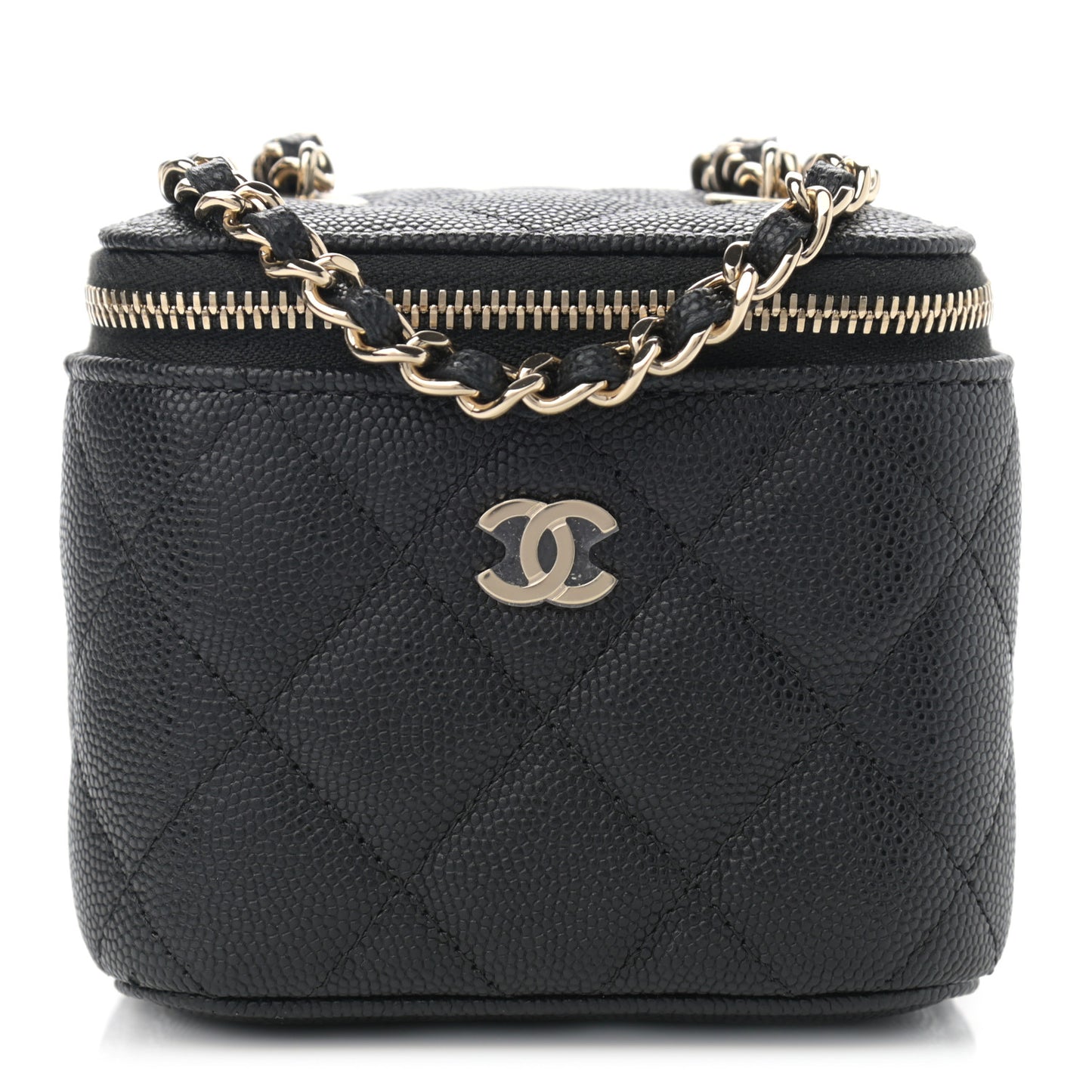 Caviar Quilted Mini Vanity Case With Chain Black