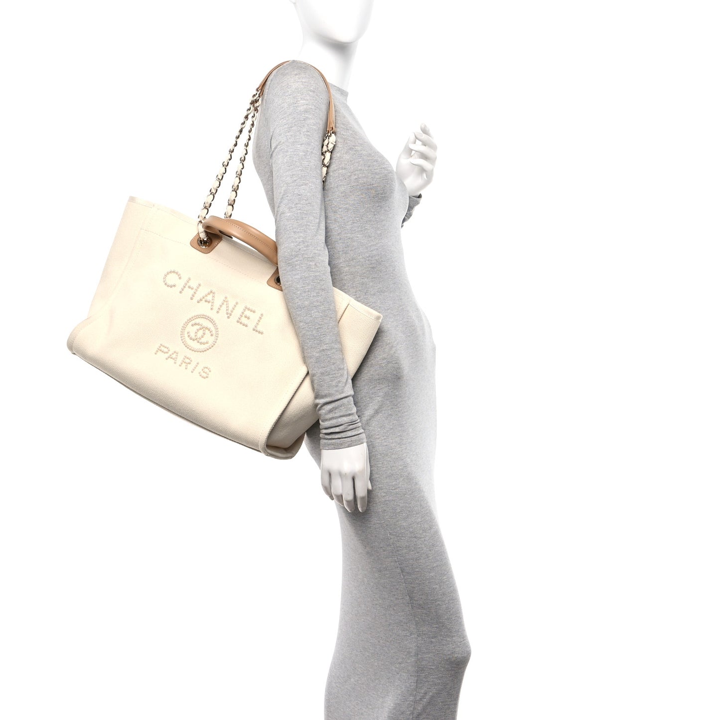 Canvas Pearl Medium Deauville Tote Ecru Beige
