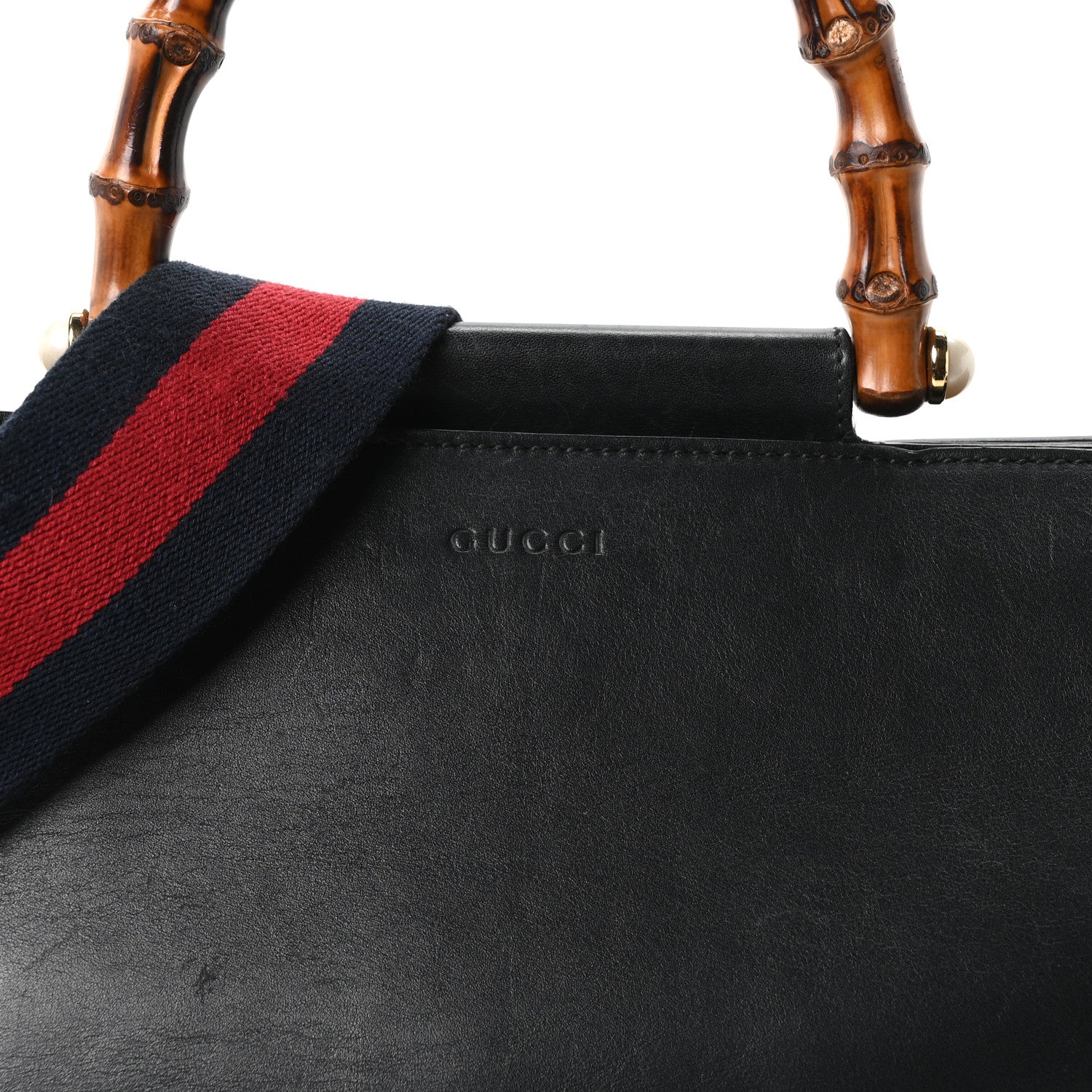 Gucci Nappa Bamboo Web Medium Nymphaea Top Handle Bag Black 8 of 10