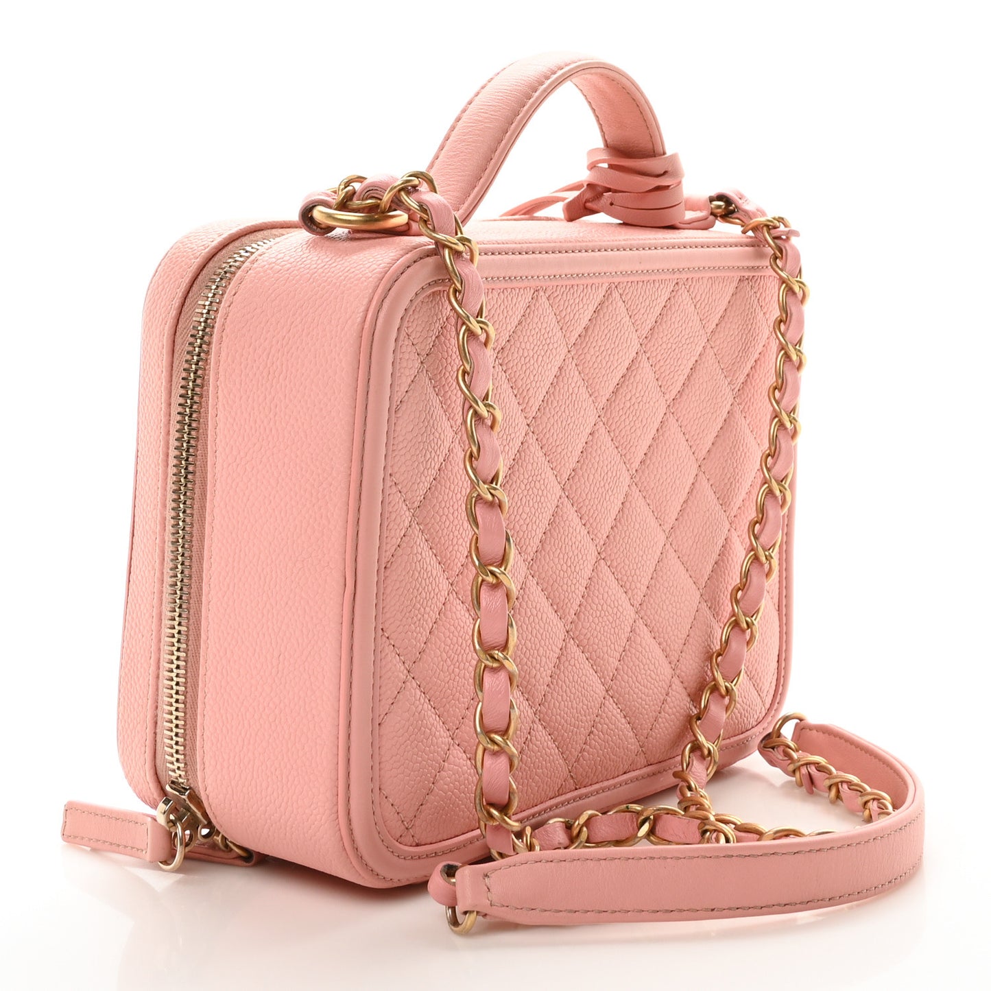 Caviar Quilted Medium CC Filigree Vanity Case Rose Pink