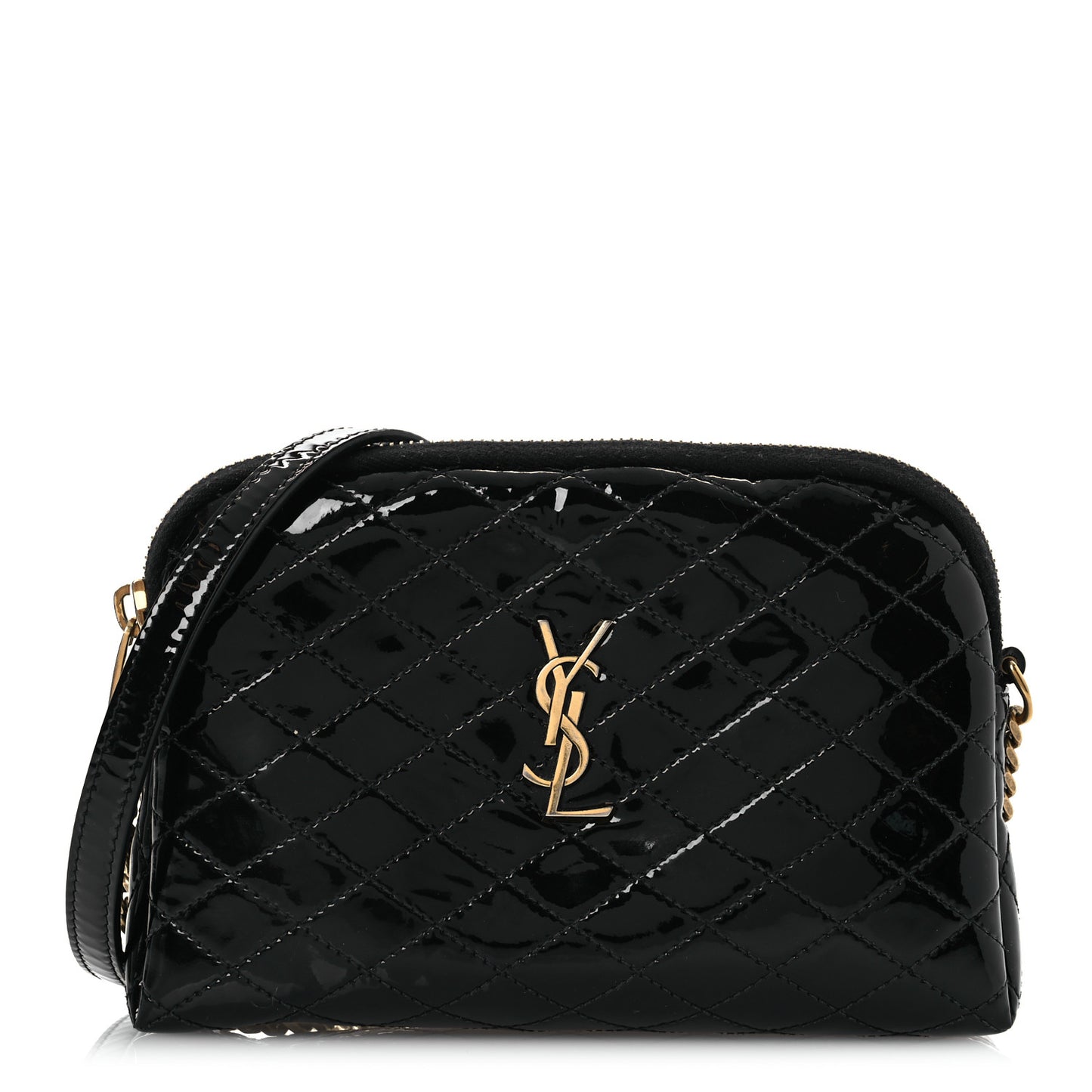 Patent Quilted Gaby Zipped Pouch Black