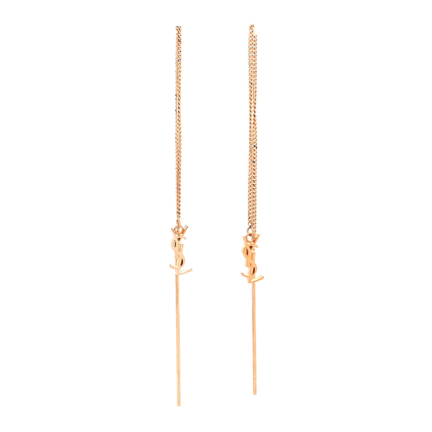 Saint Laurent Metal Monogram Pendant Threader Earrings Gold 1 of 4