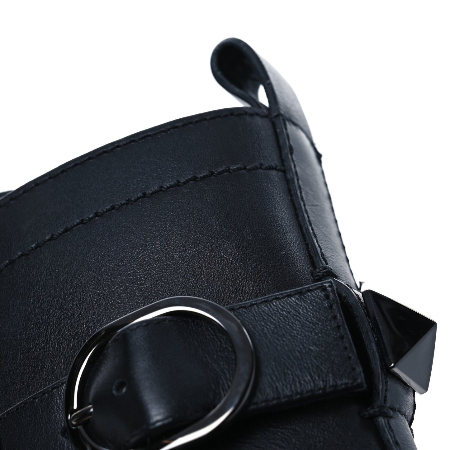 Calfskin Tonal Roman Stud Combat Boots 35.5 Black