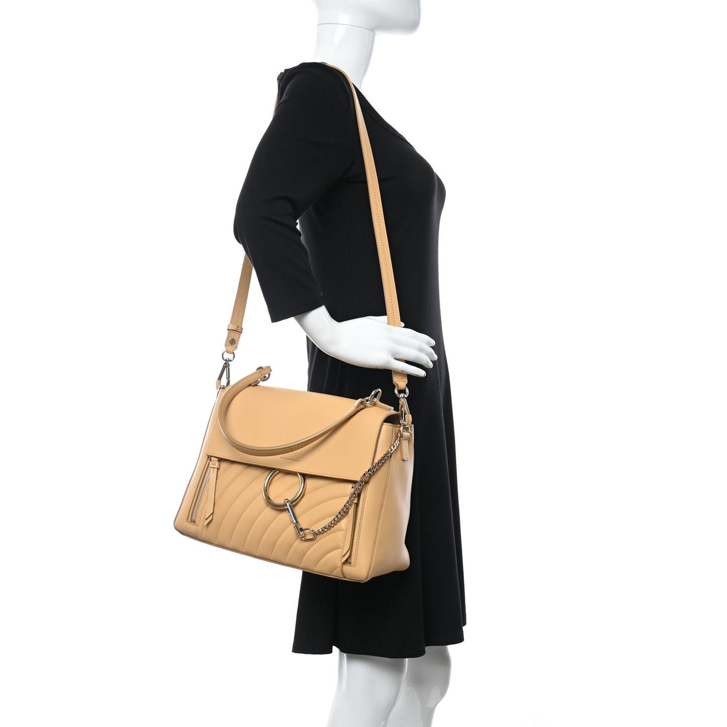 Smooth Calfskin Quilted Medium Faye Day Shoulder Bag Bleached Brown