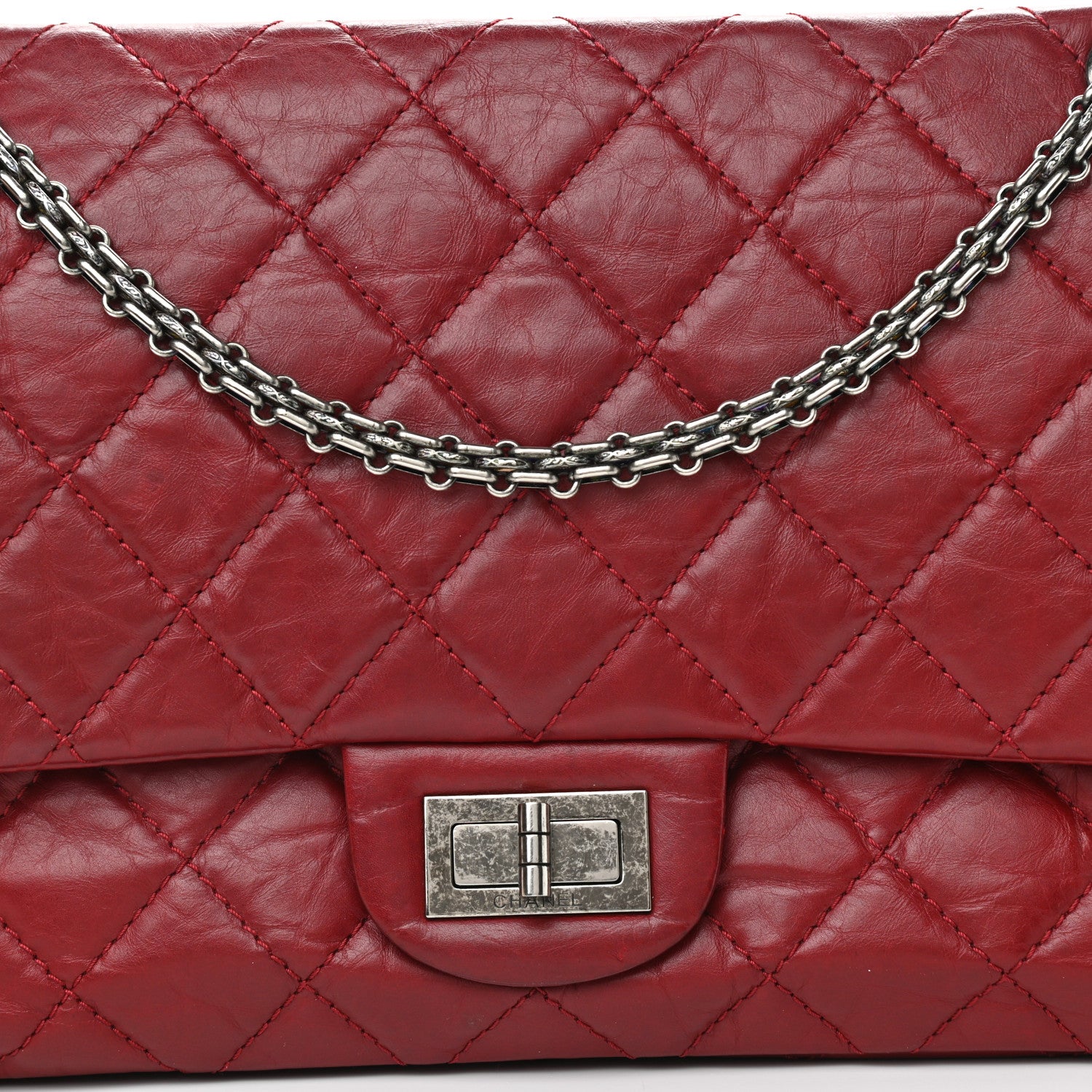 Chanel Aged Calfskin Quilted 2.55 Reissue 227 Flap Red 8 of 14