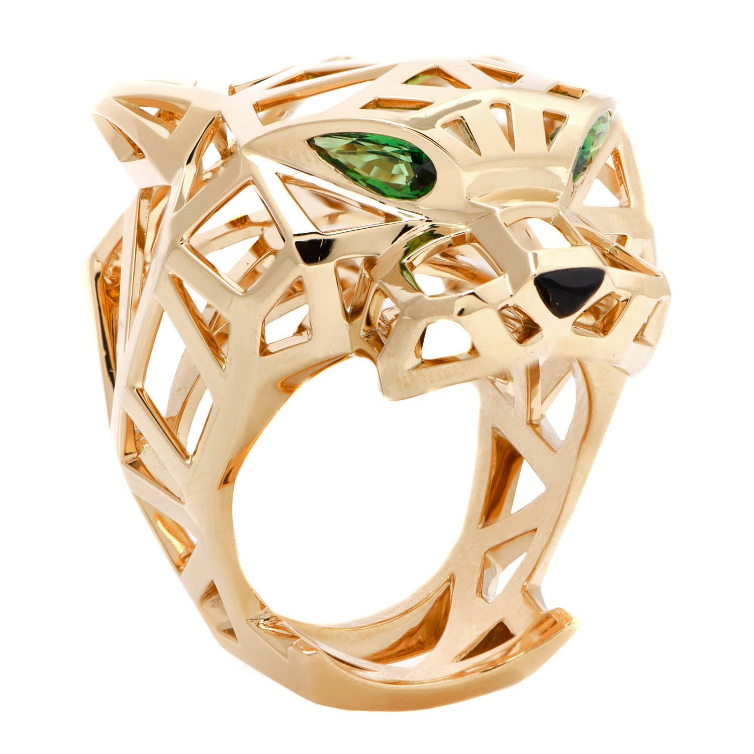 Cartier 18K Yellow Gold Tsavorite Onyx Panthère De Ring 63 10.25 1 of 5