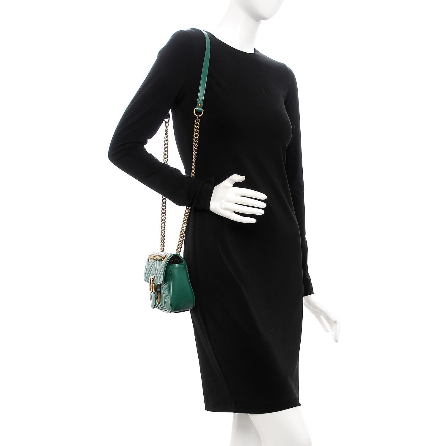 Gucci Calfskin Matelasse Mini GG Marmont Shoulder Bag Emerald Green 2 of 8
