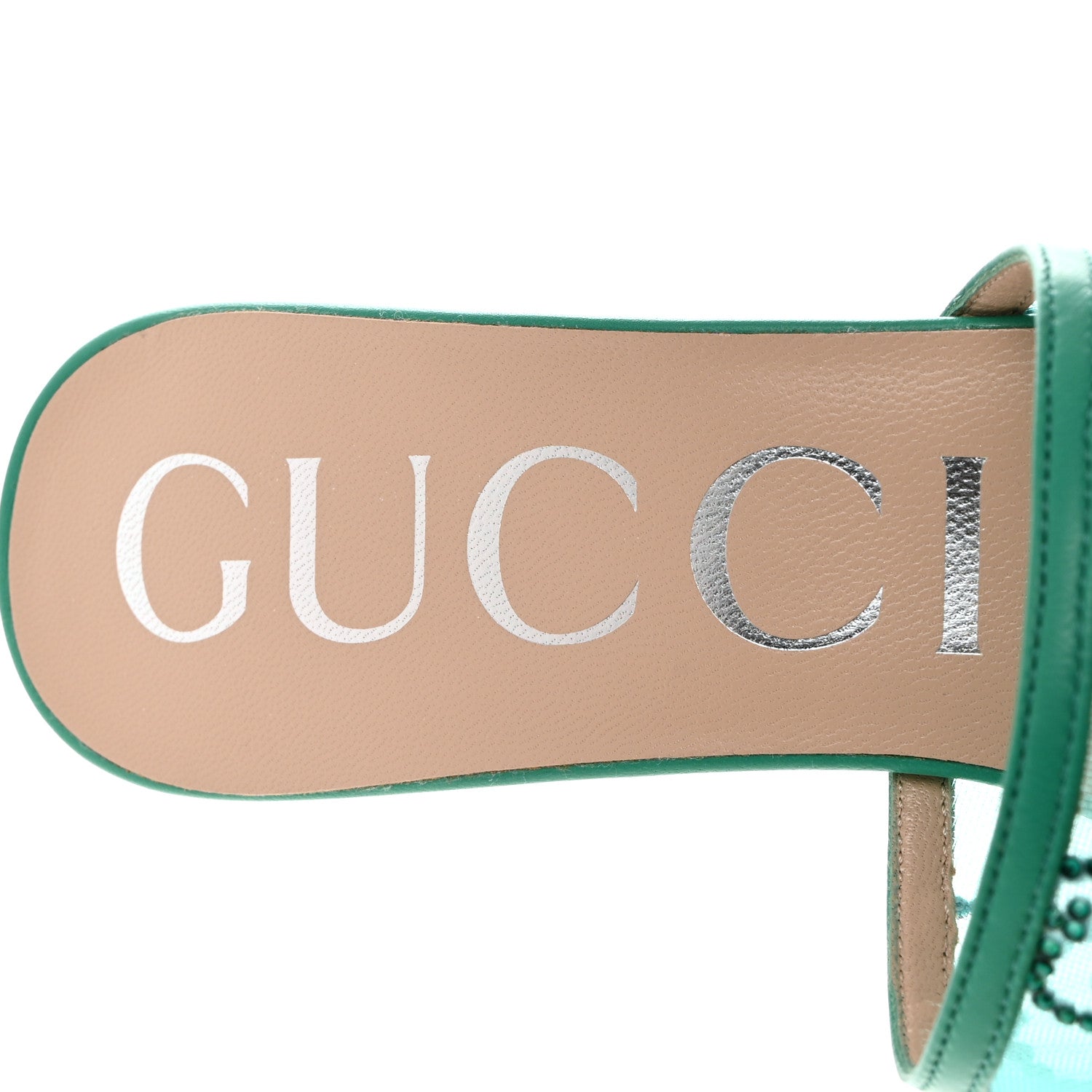 Gucci Tela Retino Nappa Crystal GG Monogram Square G 95mm Slide Sandals 37.5 Turquoise 6 of 8