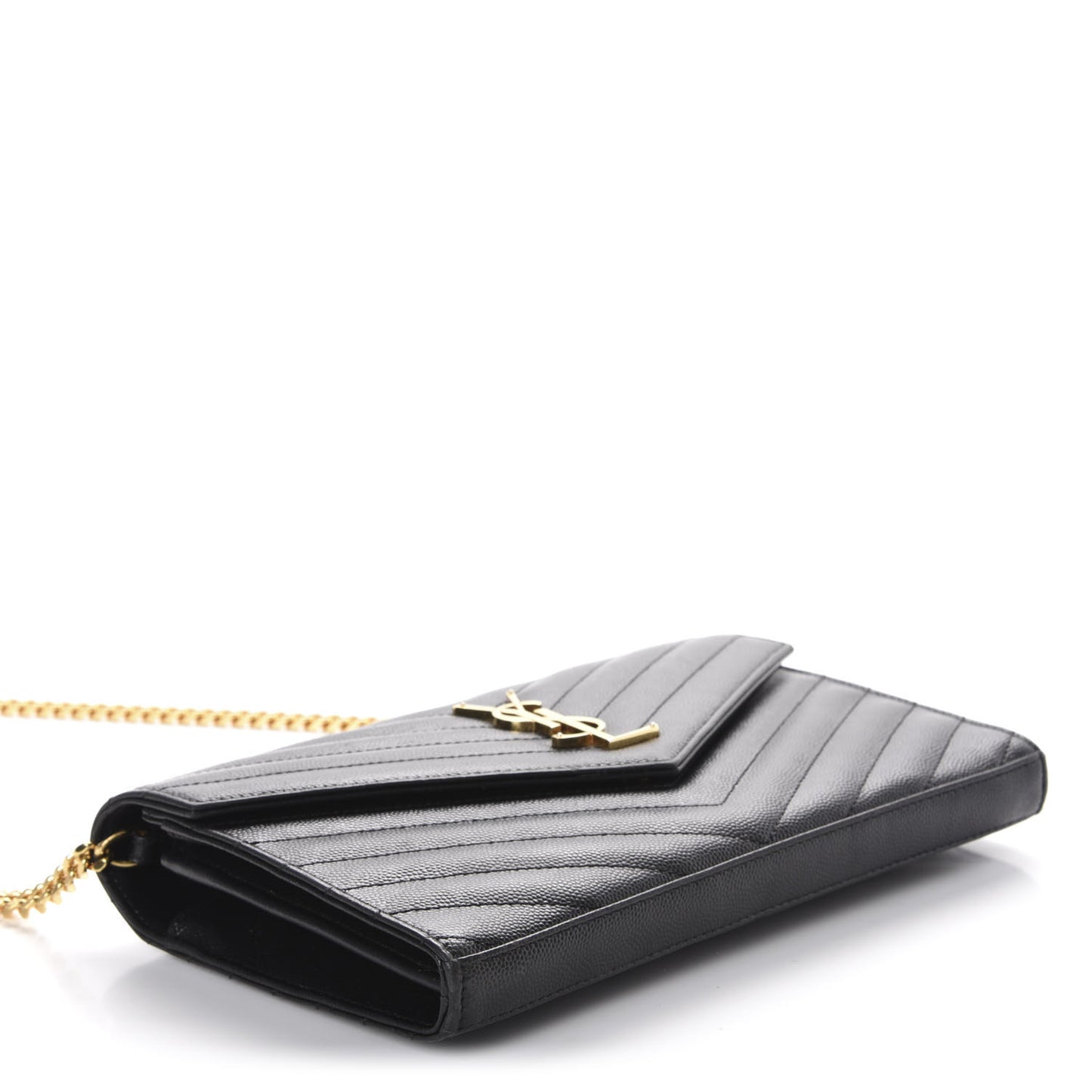Grain De Poudre Matelasse Chevron Monogram Chain Wallet Black