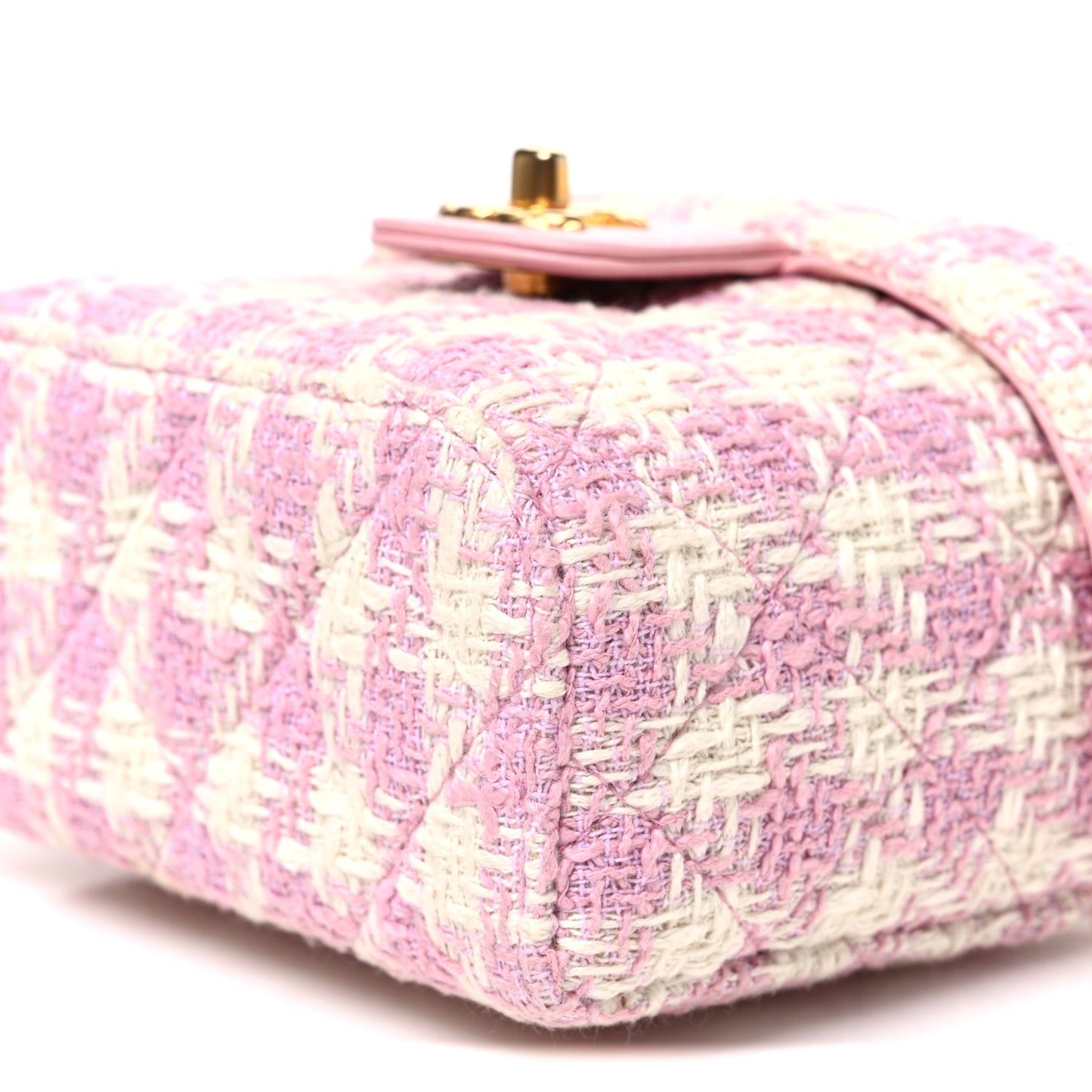 Tweed Handle Crush Top Handle Flap Bag Pink Ecru
