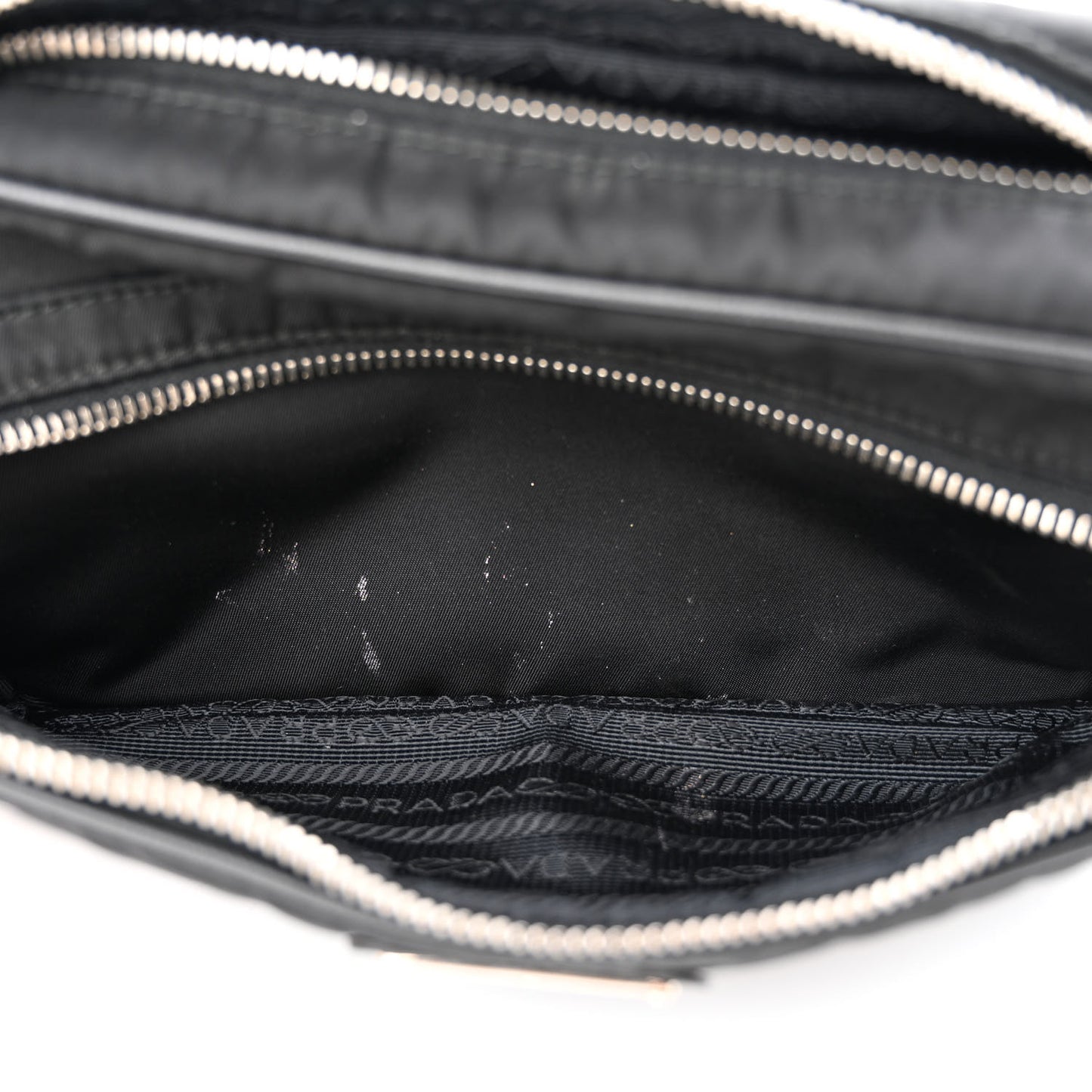 Nylon Saffiano Vela Double Zip Crossbody Bag Black