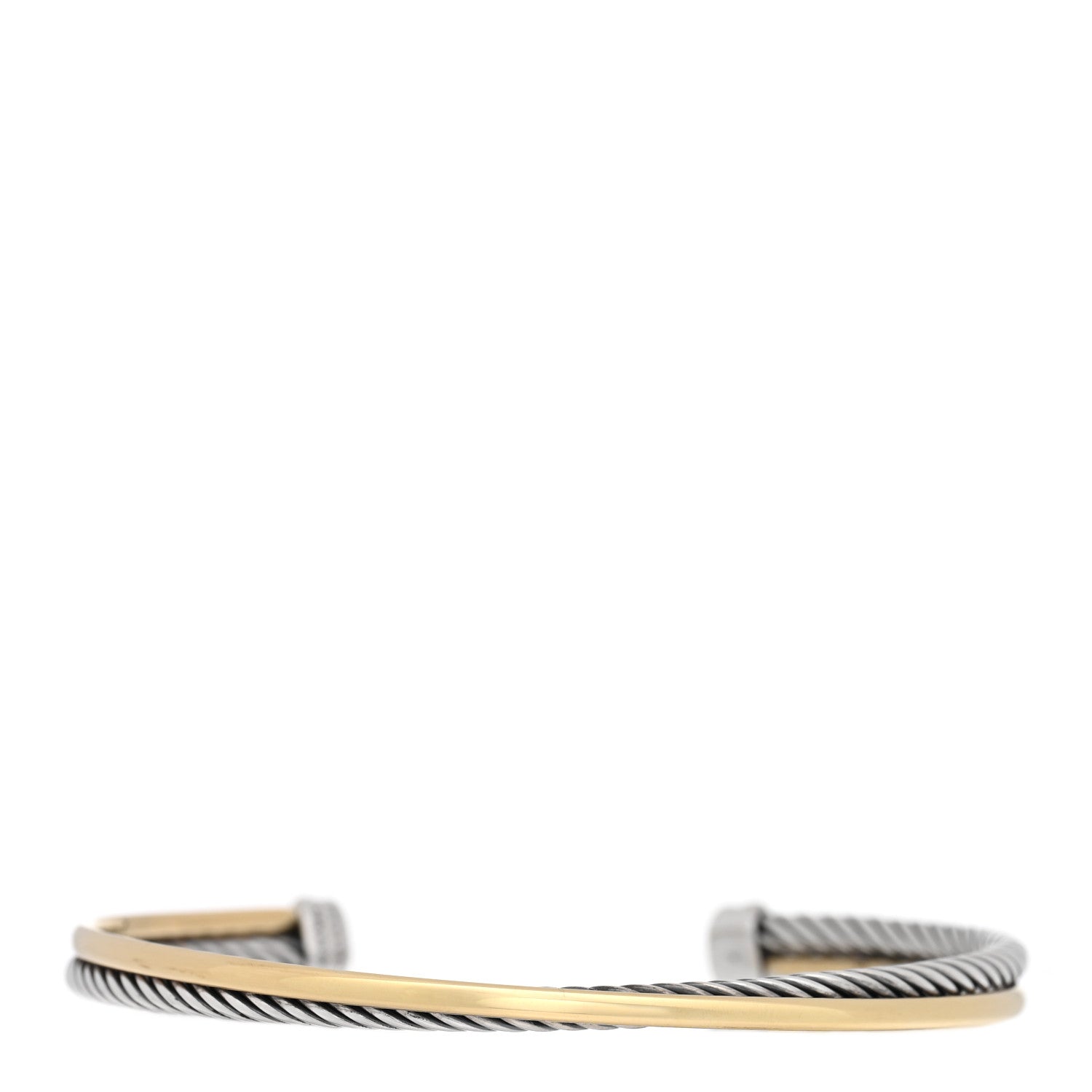 David Yurman Sterling Silver 18K Yellow Gold 3mm Crossover Cuff Bracelet 2 of 3