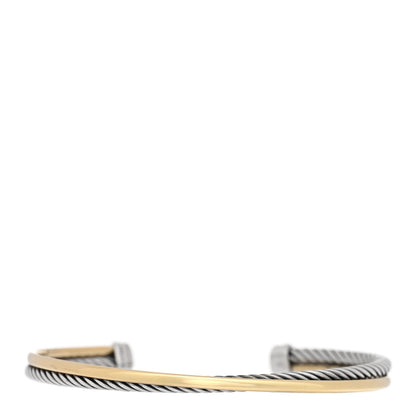 David Yurman Sterling Silver 18K Yellow Gold 3mm Crossover Cuff Bracelet 2 of 3