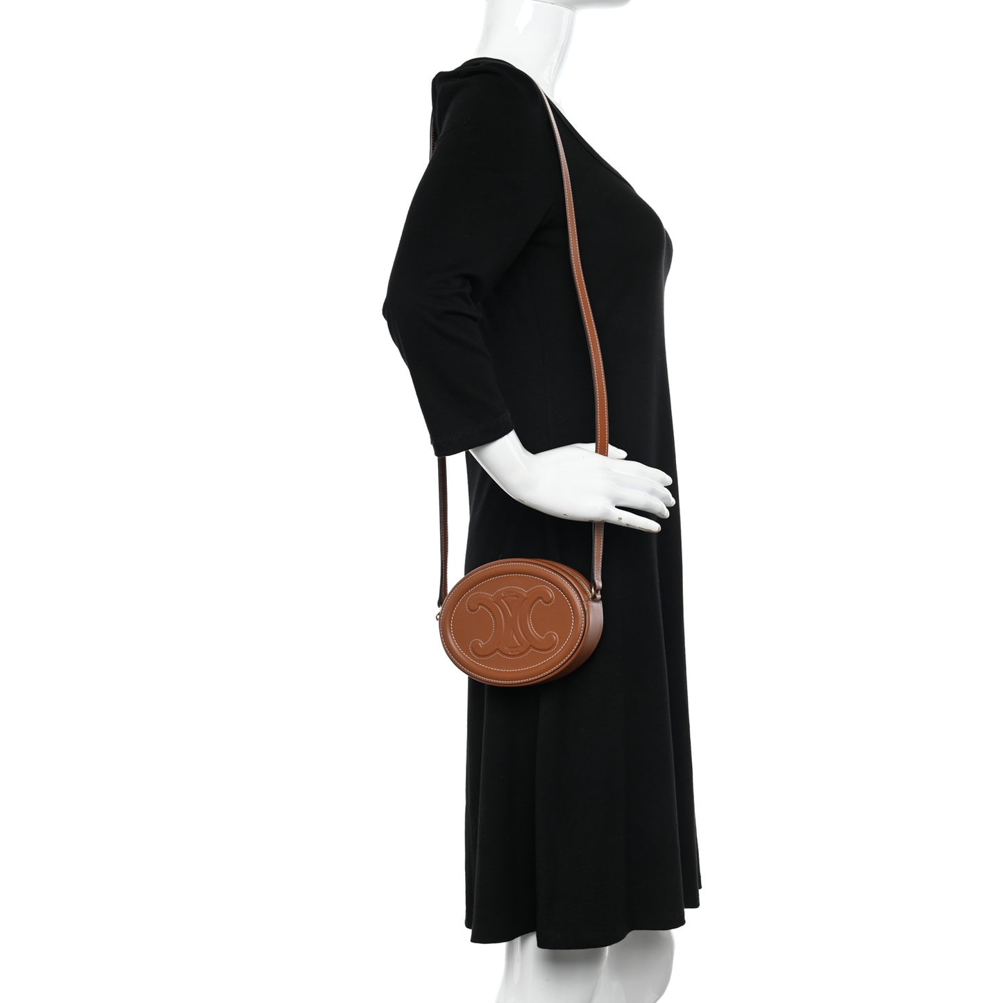 Smooth Calfskin Cuir Small Triomphe Oval Crossbody Purse Tan