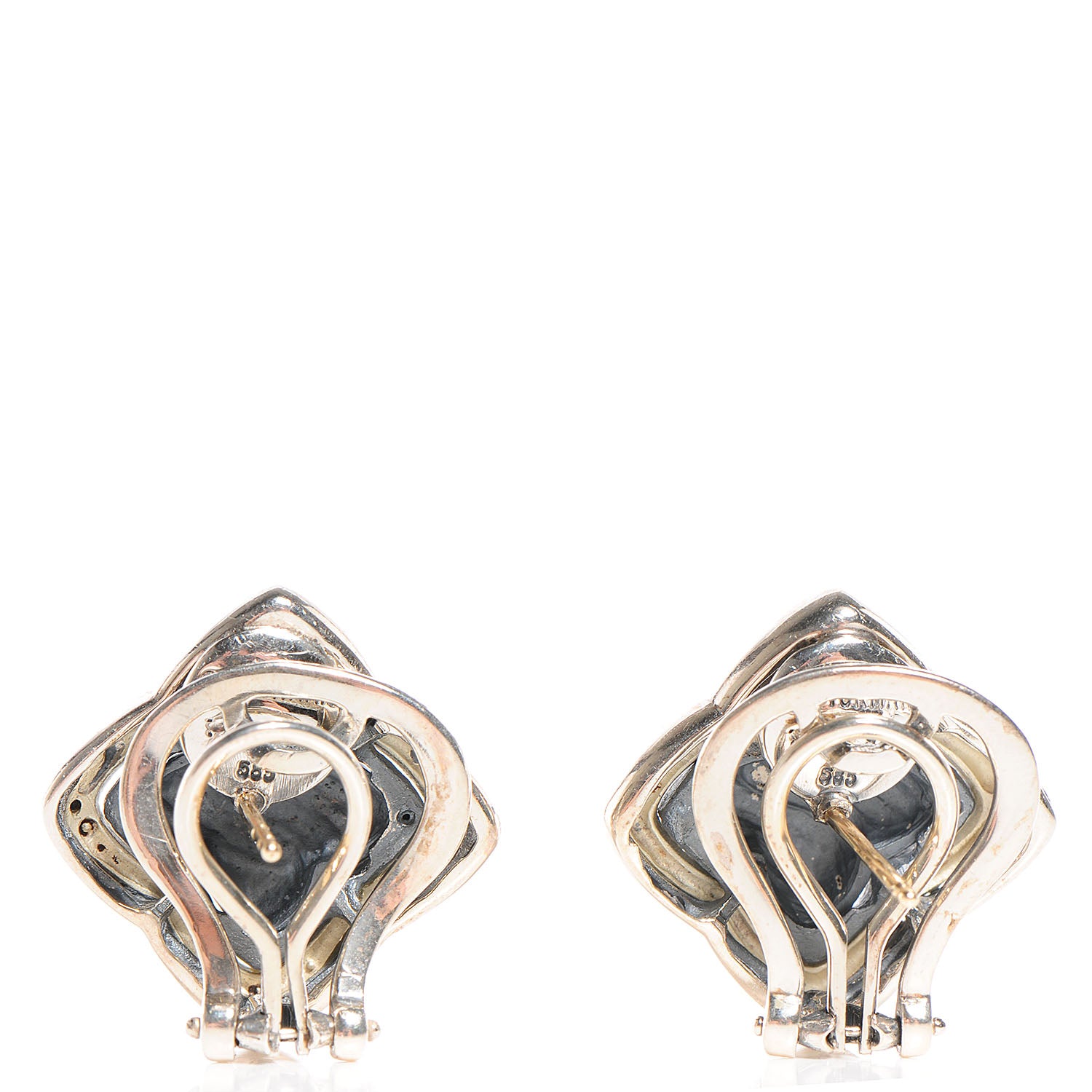 David Yurman Sterling Silver 14K Yellow Gold Quatrefoil Earrings 3 of 4