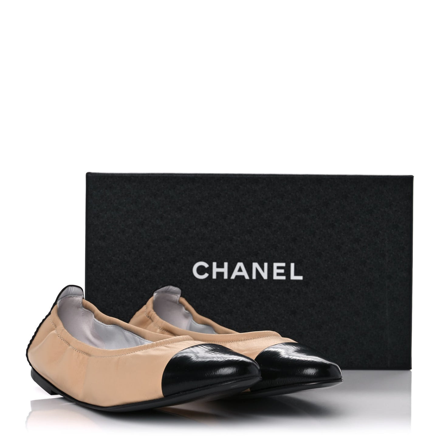 Lambskin Shiny Goatskin Calfskin Ballerina Flats 39.5 Beige Black