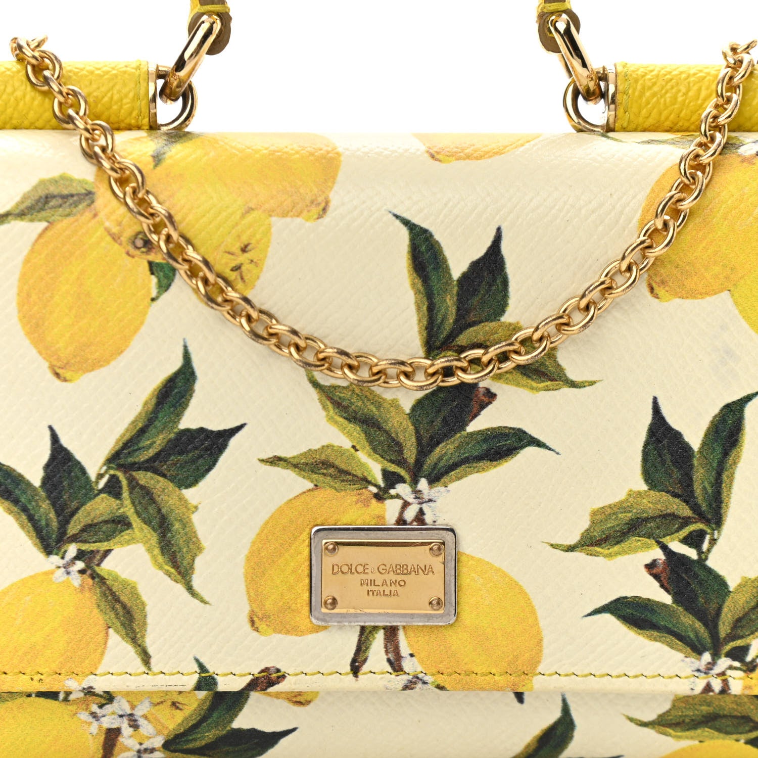 Dolce & Gabbana Dauphine Lemon Printed Mini Sicily Von Bag White