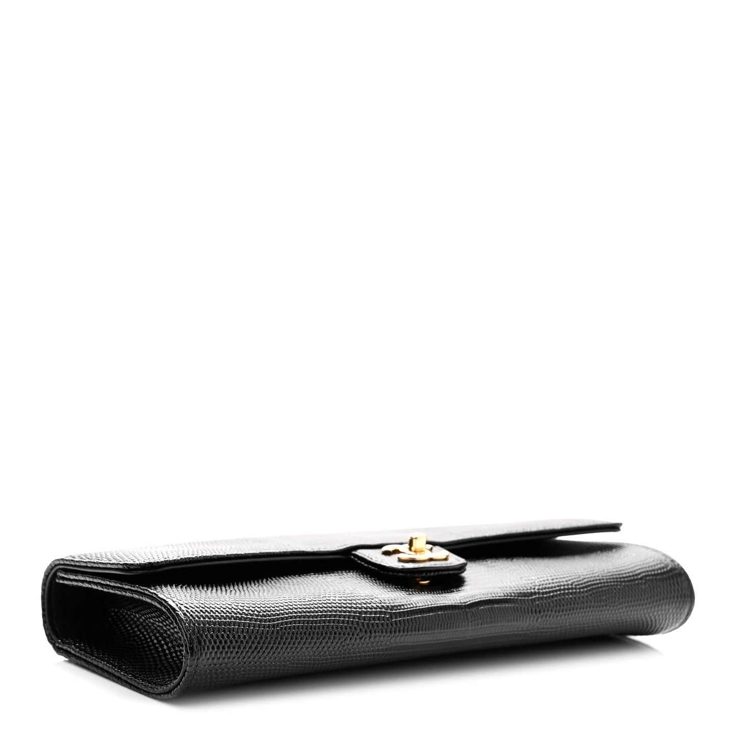 Calfskin Lizard Embossed Top Handle Clutch With Chain Black