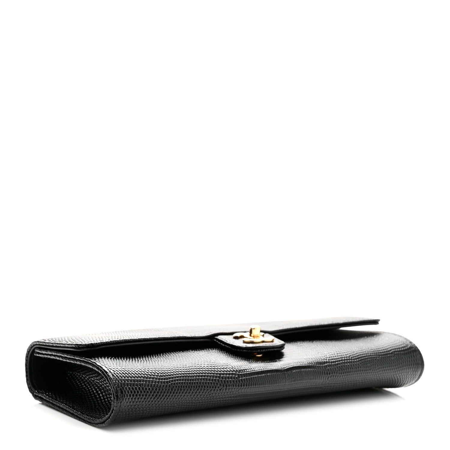 Chanel Calfskin Lizard Embossed Top Handle Clutch With Chain Black 4 of 12