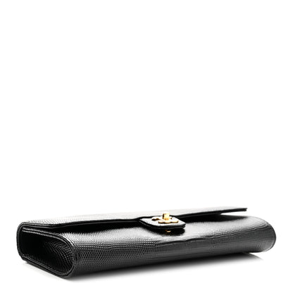 Chanel Calfskin Lizard Embossed Top Handle Clutch With Chain Black 4 of 12