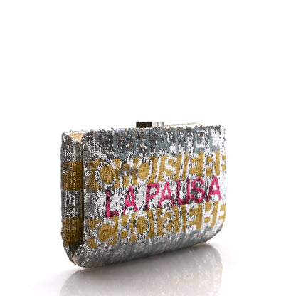 Chanel Sequin Satin Embroidered La Pausa Evening Clutch Silver Yellow Pink 3 of 7