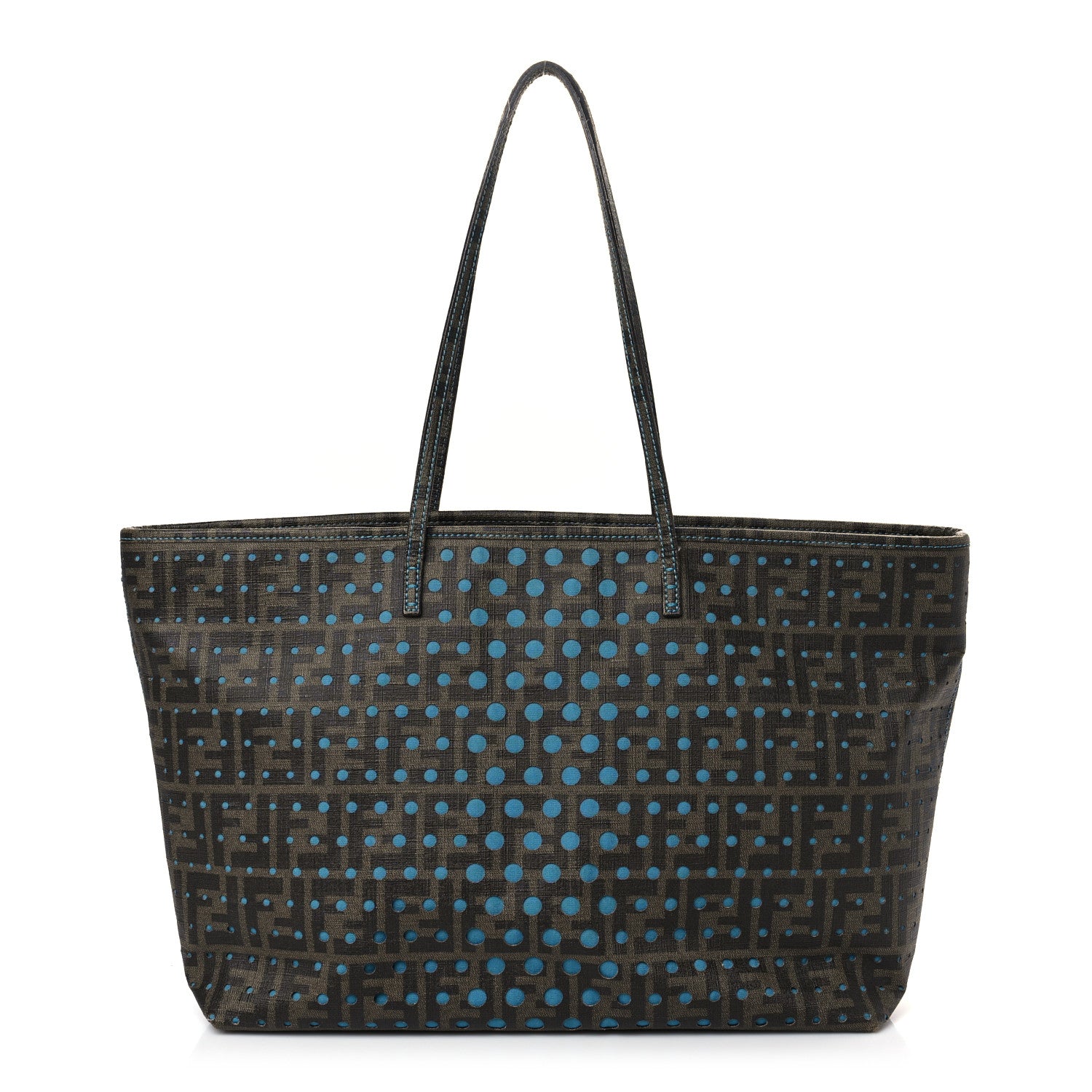 Fendi Zucca Spalmati Perforated Medium Roll Tote Tobacco Pavone 1 of 12