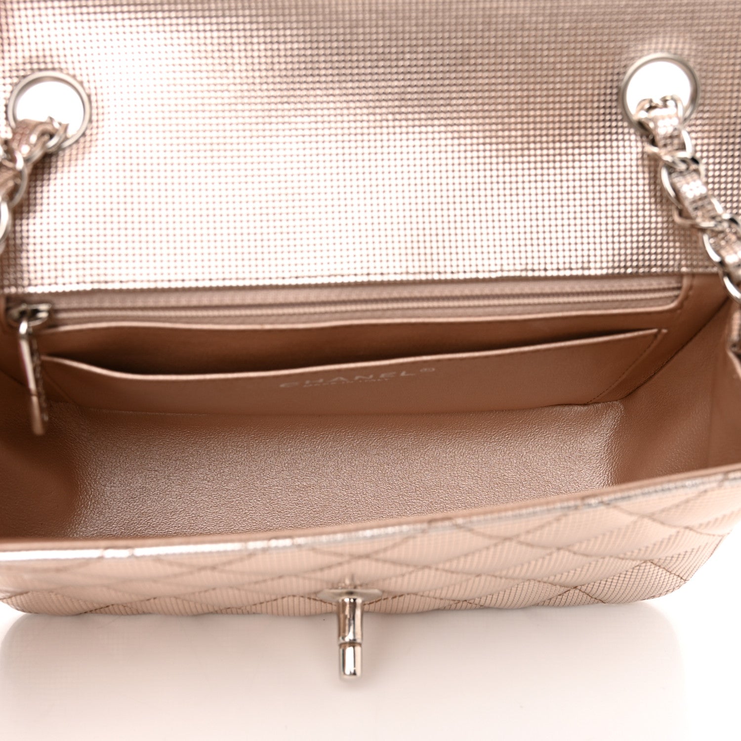 Chanel Metallic Calfskin Quilted Pixel Effect Mini Rectangular Flap Pink Gold 5 of 11