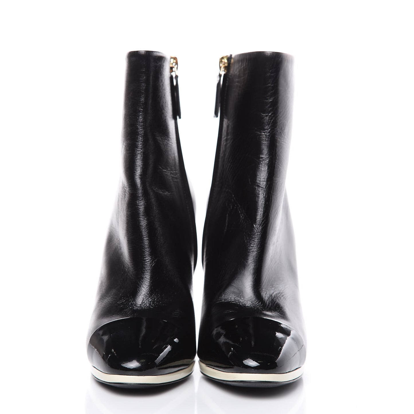 Crumpled Patent Calfskin Cap Toe Short Boots 39 Black