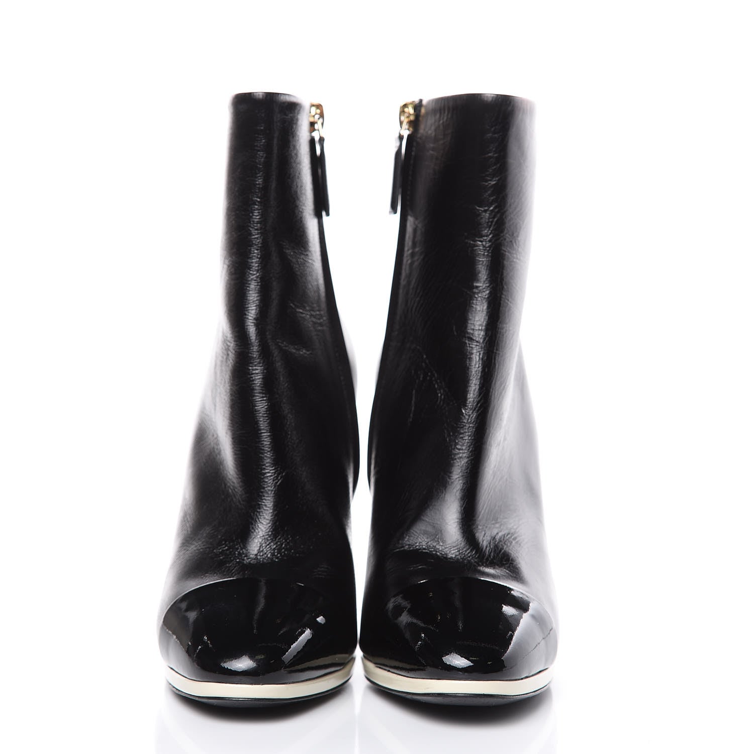 Chanel Crumpled Patent Calfskin Cap Toe Short Boots 39 Black 2 of 8