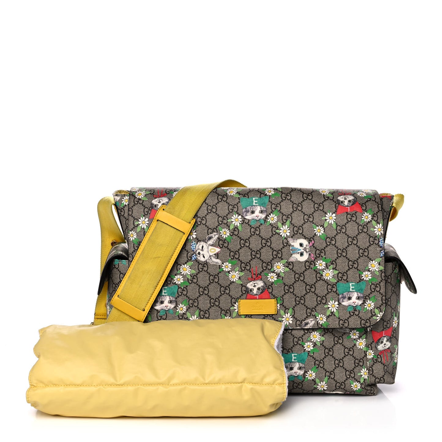 GG Supreme Monogram Love Pets Diaper Bag Yellow