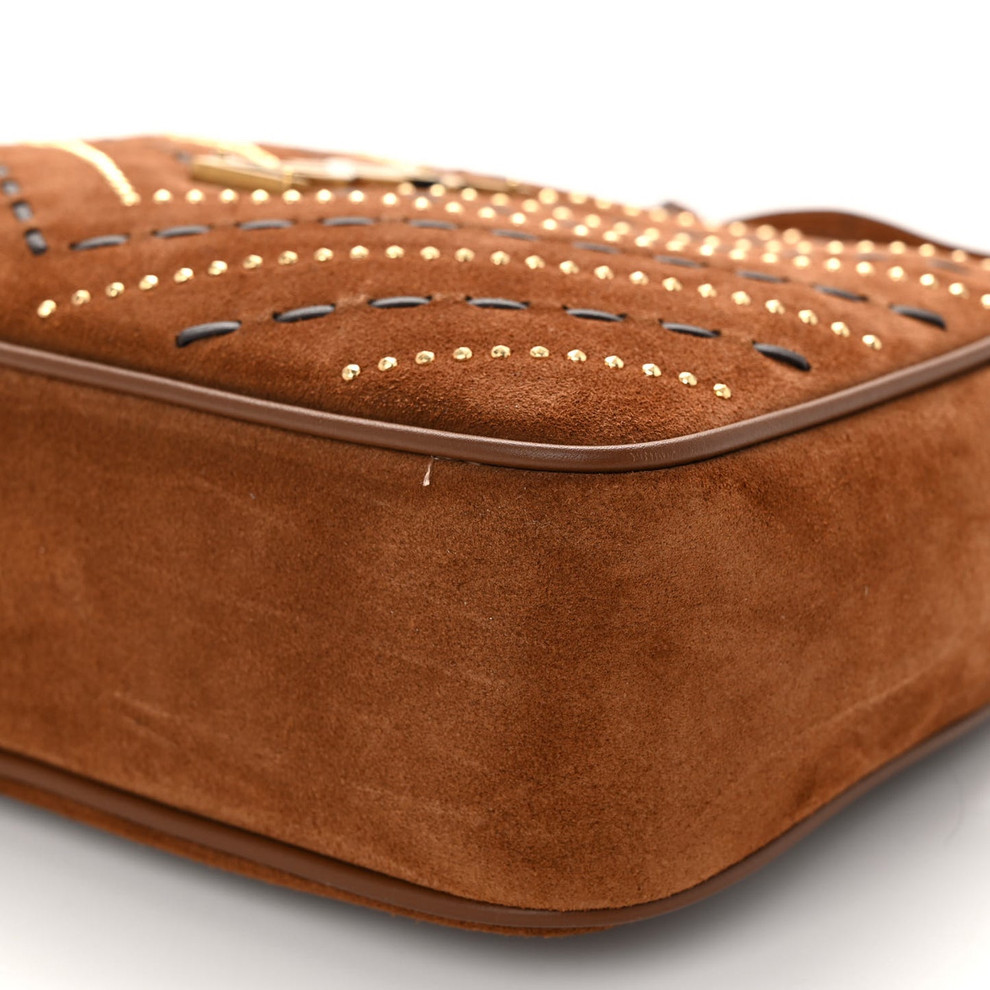 Suede Studded Woven Monogram Lou Camera Bag Cinnamon