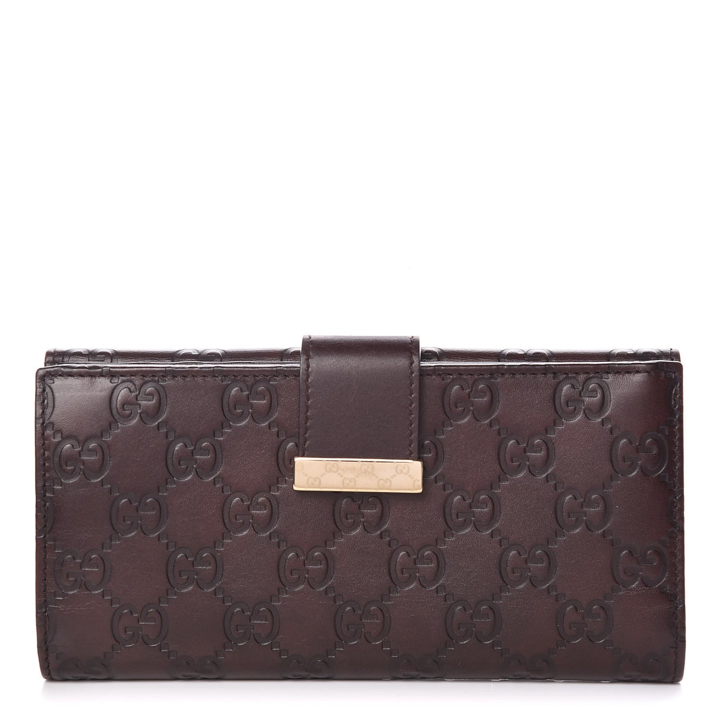 Guccissima Margaux Calfskin Icon Bar Continental Flap Wallet Chocolate