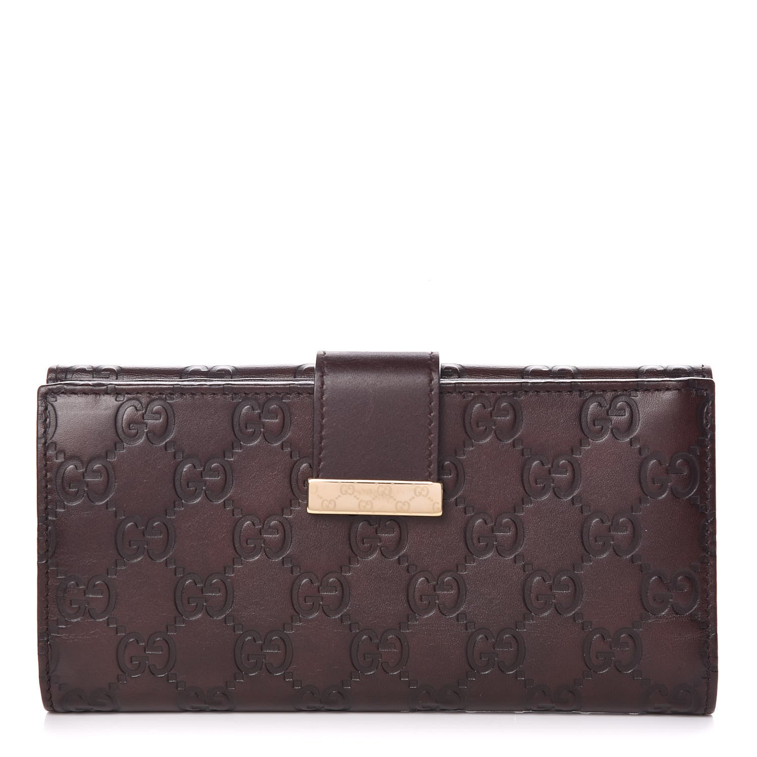 Gucci Guccissima Margaux Calfskin Icon Bar Continental Flap Wallet Chocolate 1 of 8