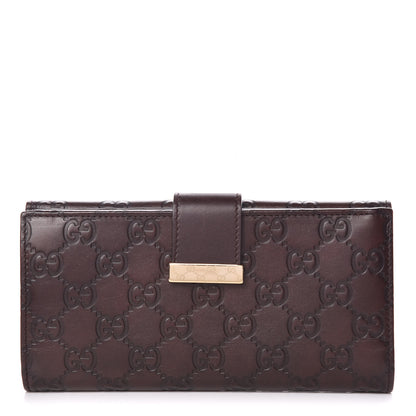 Gucci Guccissima Margaux Calfskin Icon Bar Continental Flap Wallet Chocolate 1 of 8