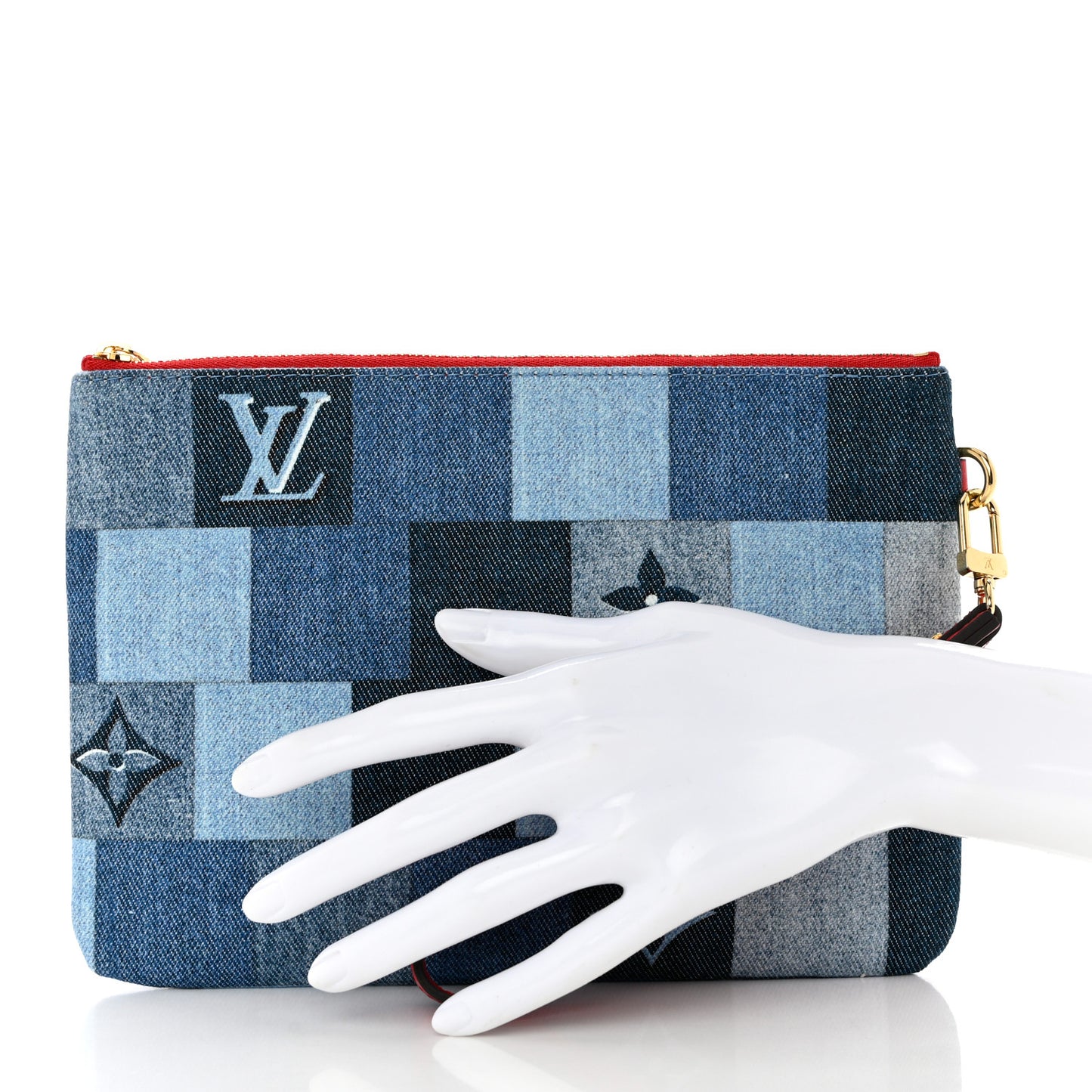 Denim Monogram Patchwork City Pouch Blue Rouge