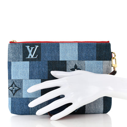 Louis Vuitton Denim Monogram Patchwork City Pouch Blue Rouge 2 of 7