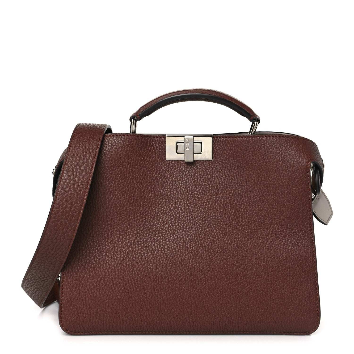 Fendi Cuoio Romano Vitello Cover Glazed Fabric Bi-Color FF 1974 Mini Peekaboo I SEE U Satchel Ghianda Grezzo 1 of 11